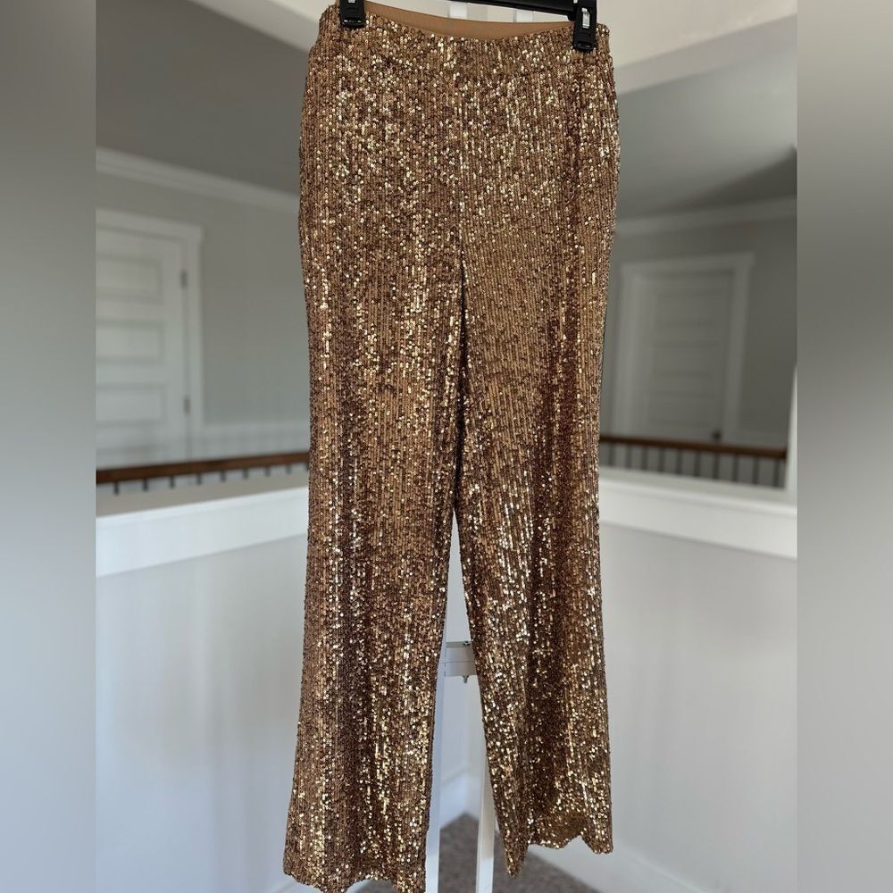 Cable and Gauge gold sequin glitter pants with pockets